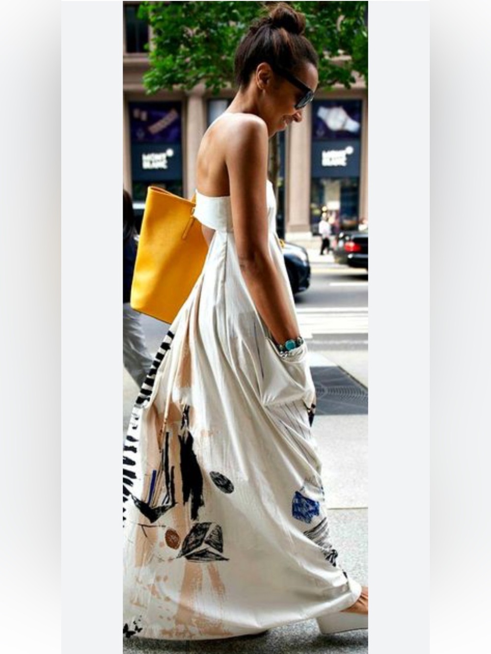 H&M Off-White graphic print, cotton maxi dress with pockets and straps - Picture 3 of 8